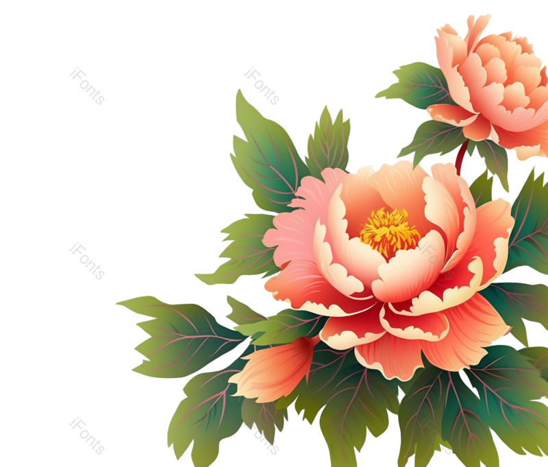 叶子图片,元素元素,牡丹PNG,插画免抠素材